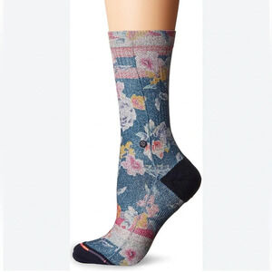 Stance Blue Pink Metallic Hermosa Floral‎ Arch Support Classic Crew Socks Size S